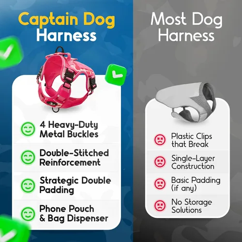 Vista 5 de Chaleco de arnés rosa sin tirones para perro de tamaño mediano con 4 hebillas de metal y doble costura Capitán Dog – Camuflaje rosa reflectante