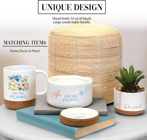 Vista 4 de Pavilion Gift Company - Love You Mom - Taza de cerámica de 16 onzas con fondo esmaltado arenoso, patrón floral, 1 unidad (paquete de 1), 3.5 x 3.5