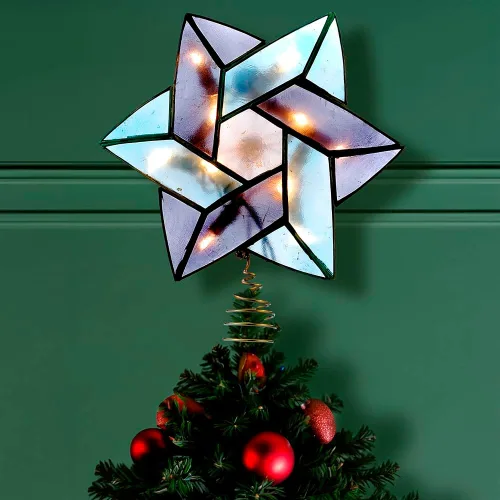 Vista 2 de Kurt Adler - Árbol de Navidad de colores con 10 luces, estrella de David Capiz, 8.5 pulgadas