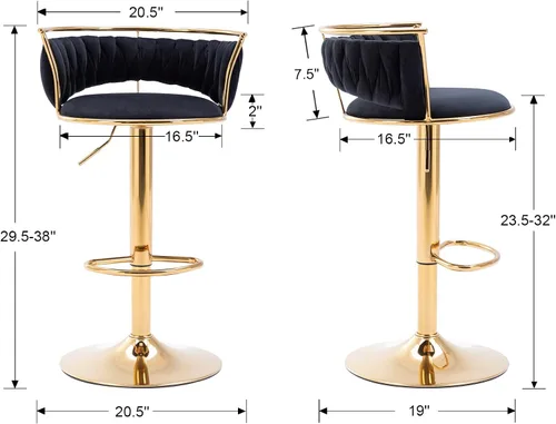 Vista 2 de LukeAlon Juego de 2 taburetes de bar ajustables de terciopelo, modernos taburetes giratorios de 360° con base dorada, sillas de bar altas tapizadas