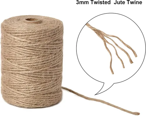 Vista 2 de Cordel de yute natural de 0.118 in de grosor, 656 pies, cuerda trenzada para manualidades, envoltura, agrupación, embalaje, jardinería, decoración