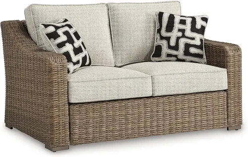 Vista 31 de Signature Design by Ashley Beachcroft - Sofá resistente a la intemperie con tela casual para interiores/exteriores con cojín y 2 cojines Negro
