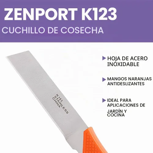 Vista 3 de Zenport Cuchillo de procesamiento de alimentos K123, patata de semilla, hoja de acero inoxidable de 3.75 pulgadas, naranja