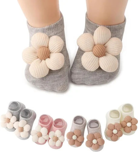 Vista 8 de AQOKKA Flower Baby Girls Socks with Non-Slip Grips Cute Cotton Princess Low Newborn Baby Socks for Girls Toddler 0-12 Months