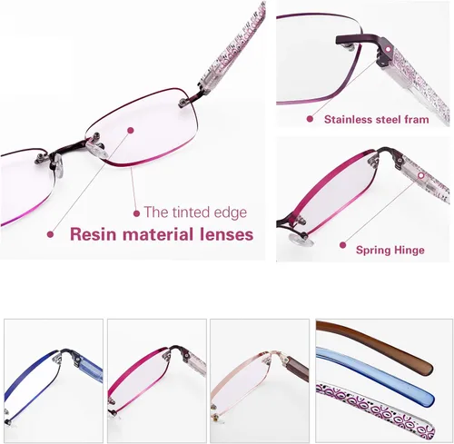 Vista 3 de Paquete de 3 lentes de lectura sin montura para mujer, lectores ligeros de bisagra de resorte, anteojos artísticos clásicos y elegantes con UV 400