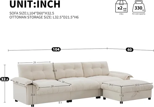 Vista 62 de Sofá modular moderno en forma de U de 115 pulgadas, juego de sofás tapizados grandes con asiento de almacenamiento, sofá cama convertible con diván