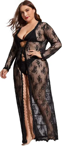Vista 4 de Verdusa Camisón largo de encaje transparente para mujer, con nudo frontal y nudo