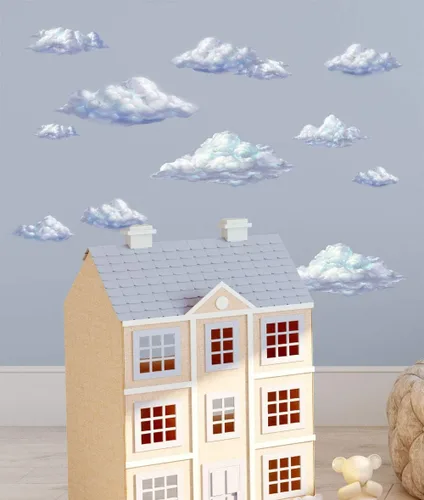Vista 5 de Create-A-Mural Calcomanías de pared de nube de cielo, hermosas calcomanías de pared para niñas, calcomanías de arte de pared para dormitorio