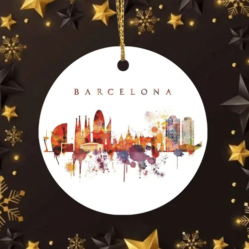 Vista 6 de Adornos de ciudad para árboles de Navidad, adorno de cerámica de Barcelona, decoración del hogar, colgantes colgantes, adornos conmemorativos