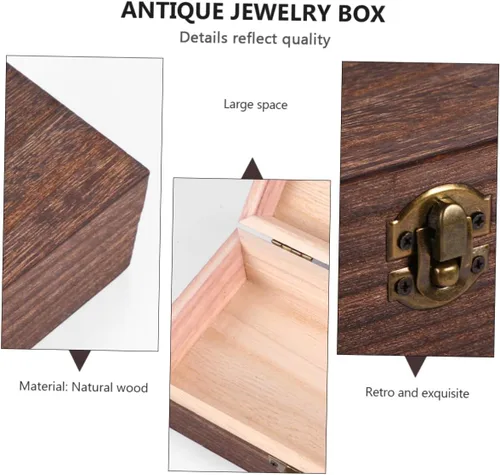 Vista 3 de Caja de recuerdos de madera con tapas, organizador de joyas, caja rectangular para joyas, caja de almacenamiento vintage para relojes, pulseras