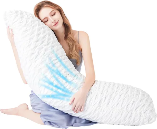 Vista 14 de KUCEY - Almohada refrescante para dormir lateral para dolor de cuello y hombros, almohadas de cama curvas de espuma viscoelástica triturada de lujo