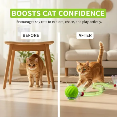 Vista 8 de Juguetes para gatos de interior – Juguete interactivo automático para gatitos con cola de bola rápida como estimulación mental de mascotas – Gatitos