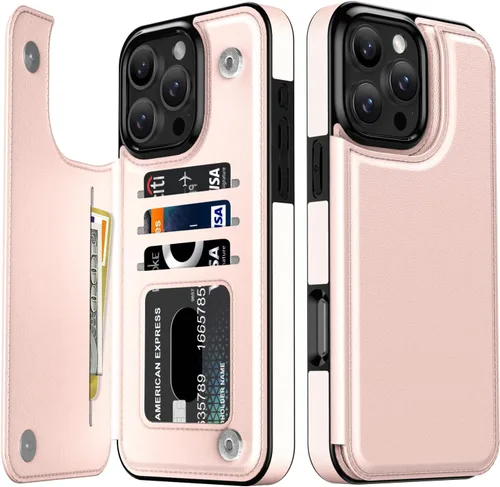 Vista 368 de LETO para iPhone 15 Pro Funda tipo cartera - Tapa tipo folio con patada - Diseños de moda - Tarjetero - Funda protectora para mujeres y niñas - 6.1