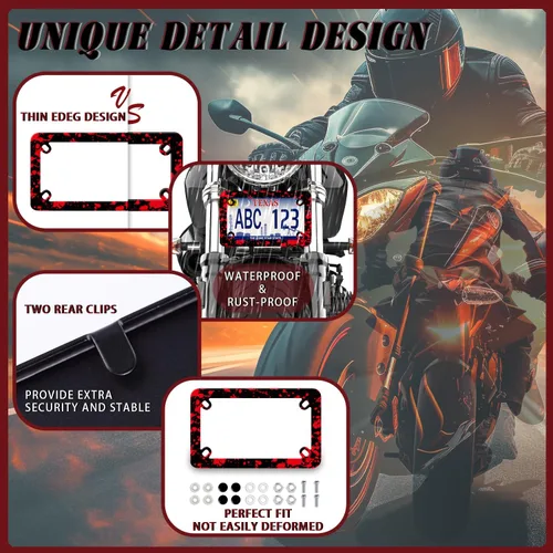 Vista 5 de Marco de placa de matrícula de motocicleta con salpicaduras de sangre para Halloween, de acero inoxidable, divertido soporte para placa