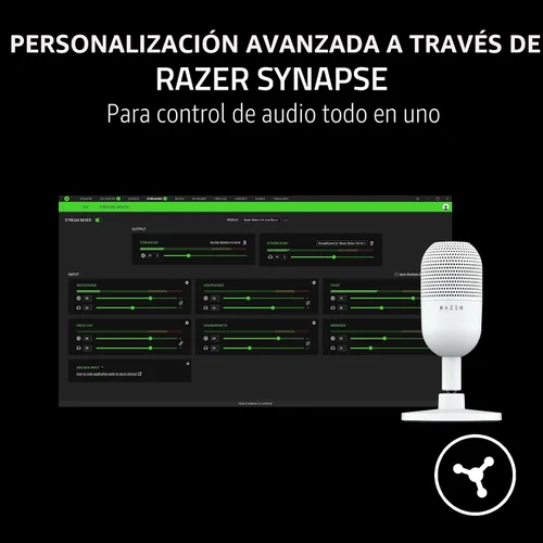 Vista 7 de Razer Seiren V3 Mini micrófono USB: micrófono condensador supercardioide, sensor de toque para silenciar con indicador LED, amortiguador