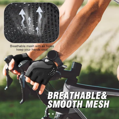 Vista 4 de Guantes de ciclismo para hombres y mujeres con almohadilla antideslizante que absorbe los golpes, peso ligero, ajuste agradable, guantes