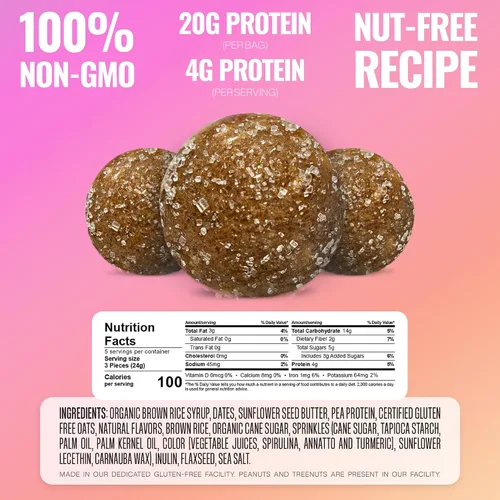 Vista 4 de The GFB Bocaditos de proteína aptos para alérgenos para pastel de cumpleaños, aperitivos sin gluten sin nueces, bolas de proteína a base de plantas