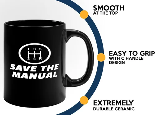 Vista 5 de Carguy Taza de café 11oz Negro -guarde los manuales - Funny Sarcasm Car Lover Owner Enthusiast Mechanics Racing Street Racer Road Trip Organized Car