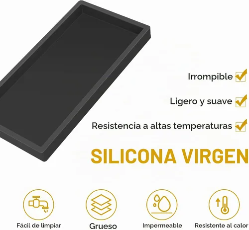 Vista 4 de Bandeja de baño de silicona, bandeja de baño pequeña negra a prueba de roturas, bandejas de tocador duraderas de silicona de alta calidad para Negro