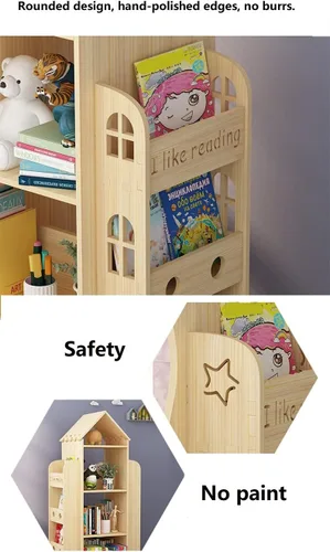 Vista 5 de Heehee Estantería giratoria de 360 grados, estantería de pie para niños, estante organizador de madera para niños, estante organizador de libros