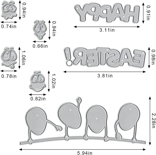Vista 2 de Troqueles de metal para hacer tarjetas, lindos huevos de dibujos animados de Pascua, para colgar fondo, palabras, troqueles de corte para decoración