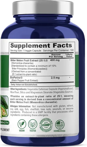 Vista 2 de NusaPure - Melón amargo, vegano, 400 mg, 180 cápsulas vegetales - 180 porciones