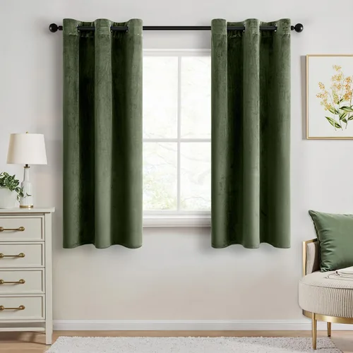 Vista 10 de ANRODUO Cortinas de terciopelo beige de 45 pulgadas de largo, opacas con aislamiento térmico insonorizado, cortinas de privacidad para oscurecer