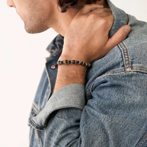 Vista 5 de Fossil - Brazalete de acero inoxidable y cuentas para hombre
