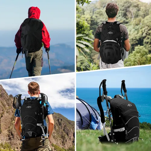 Vista 6 de IX INOXTO Mochila de hidratación de 20 L, mochila impermeable para senderismo, con bolsa de agua de hidratación de 2 litros y cubierta de lluvia