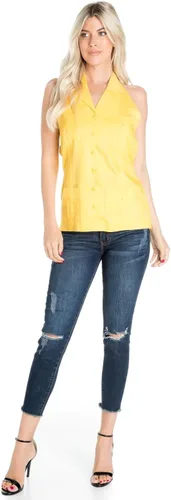 Vista 5 de Mojito Collection Sexy Guayabera Halter Top Botón Down Linen Blend S-2X