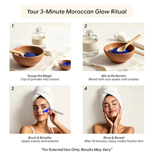 Vista 3 de Polvo marroquí de Nila – Máscara de arcilla azul natural para cara, cuerpo y cabello – Exfolia para una piel brillante y tonificada uniforme