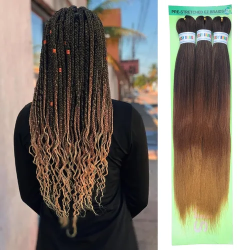 Vista 69 de Pelo corto negro trenzado preestirado de 14 pulgadas para trenzas sin nudos, pelo sintético 1B trenzado para trenzas Bob Box