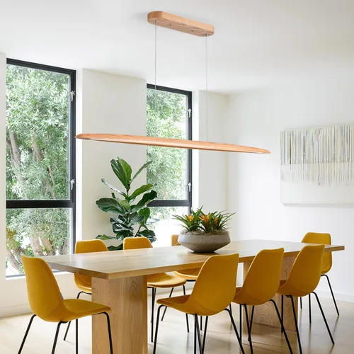 Vista 5 de YISDESIGN Lámpara Colgante Lineal LED de Madera de 39" 24W, Lámpara LED para Comedor Regulable, Lámpara Colgante para Comedor, Cocina, Isla, Mesa