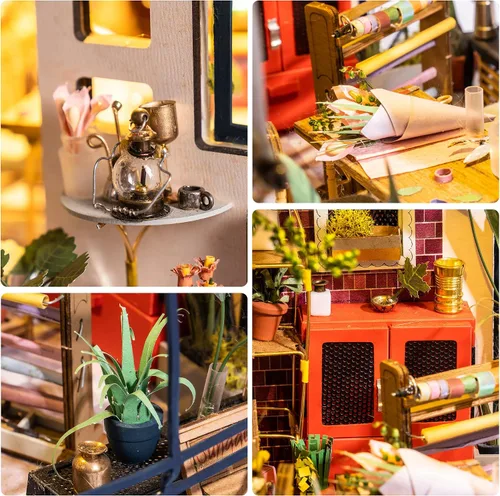 Vista 7 de ROBOTIME Kit de rincón de libros DIY Kit de casa en miniatura con luz LED Regalo decente