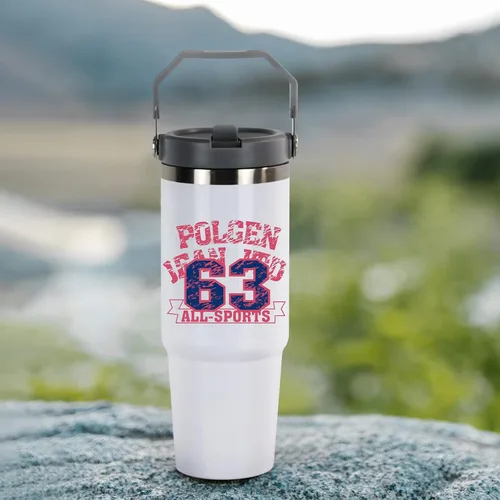 Vista 7 de Vaso de acero inoxidable de 32 onzas con asa y tapa 2 piezas Nuevo Mango Blanco
