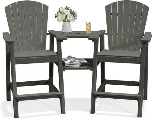 Vista 10 de PLUUV Juego de 2 sillas Adirondack altas con bandejas de conexión dobles Negro