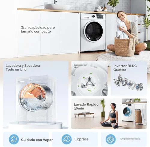 Vista 5 de Midea Lavadora secadora Combo 2.7 pies cúbicos 24" carga frontal todo en uno 1400 RPM blanco