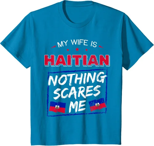 Vista 81 de My Wife Is Haitian Republic of Haiti Heritage Roots - Camiseta con bandera, Negro, S