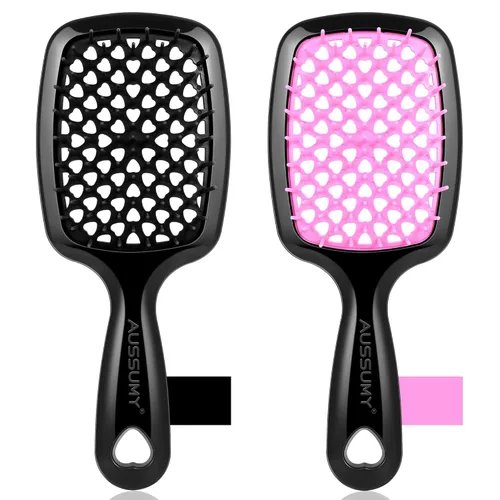 Vista 22 de Cepillo desenredante ventilado para el cabello, paquete de 2 cepillos desenredantes con cerdas suaves para que no se enreden sin esfuerzo, ideal