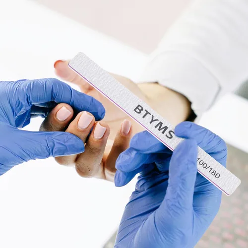 Vista 5 de BTYMS 30 unidades de limas de uñas de grano 100/180 y pulidoras profesionales de doble cara, herramienta de manicura para uñas acrílicas