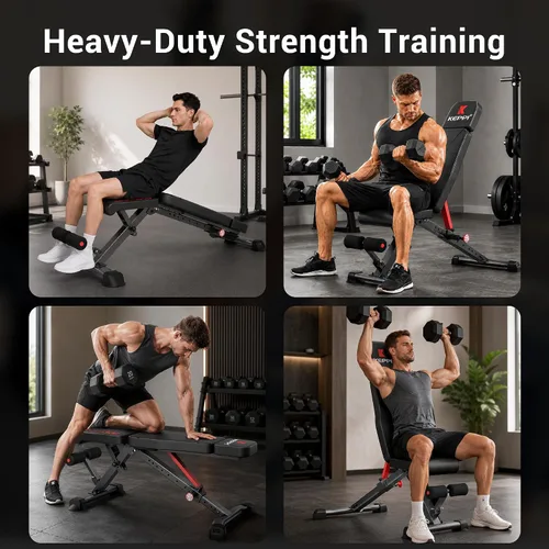 Vista 6 de Keppi Banco de pesas de 900 libras, prensa de banco de entrenamiento plegable ajustable para entrenamiento de fuerza de cuerpo completo, banco