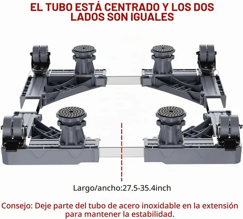 Vista 5 de Base móvil mejorada para refrigerador con 8 ruedas con bloqueo y 4 pies resistentes 27.5"-35.4" Carrito ajustable para muebles para lavadora Negro