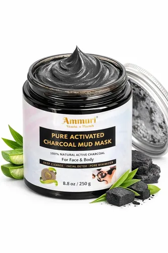 Vista 2 de Máscara de barro facial y corporal de carbón activado puro para hombres y mujeres, 8.82 oz - Tina extragrande para poros obstruidos, impurezas