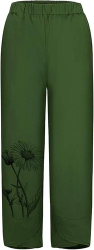 Vista 3 de Women Linen Pants Casual Palazzo Pant with Pockets Elastic Waist Loose Pants Womens Wide Leg Crop Pants Simple Sweatpants