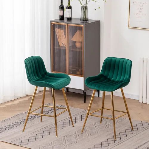 Vista 17 de Sidanli Blue - Juego de 2 taburetes de bar de terciopelo de 24 pulgadas con reposapiés, sillas de bar modernas para el hogar, isla de cocina, comedor