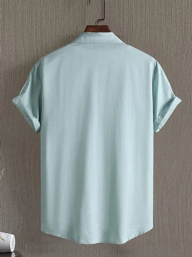 Vista 2 de OYOANGLE Camisa de manga corta con botones para hombre, ajuste regular, para trabajo, casual, color liso