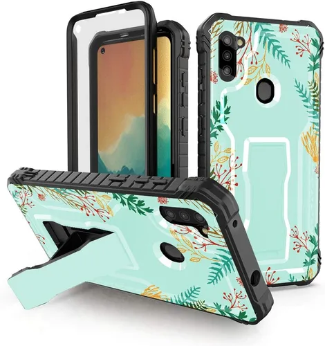Vista 6 de FITO - Funda para Samsung Galaxy A11, durable, resistente a los golpes, con protector de pantalla y soporte integrado Letra de Leaves