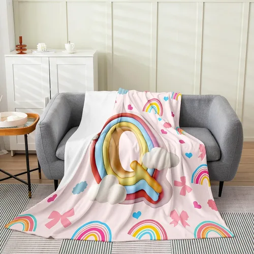 Vista 23 de Erosebridal Rainbow English Alphabet Fleece Throw Blanket 40"x50" - Ultra-Soft for Couch Sofa Bed,Cartoon Letters Flannel Blanket,Love Hearts Fuzzy
