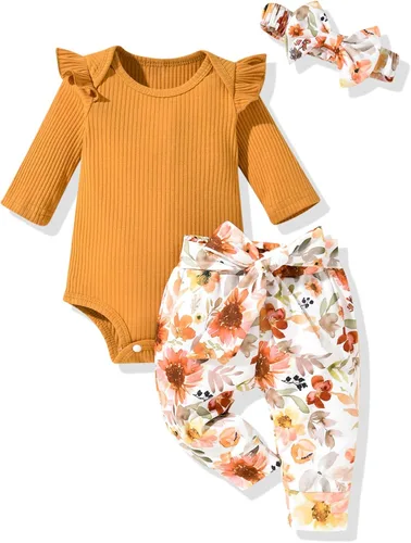 Vista 48 de Aalizzwell Conjunto de mameluco acanalado para bebé recién nacido prematuro para otoño e invierno