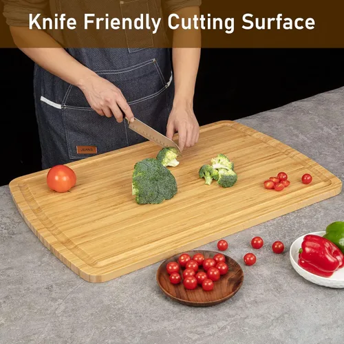 Vista 4 de Tabla de cortar extragrande de 30 x 20 pulgadas, tabla de cortar para estufa, tabla de cortar de bambú de cocina con ranura para jugo, tabla grande